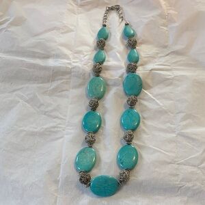 Handcrafted Costume Jewelry Turquoise and Silver Women's 30” Necklace